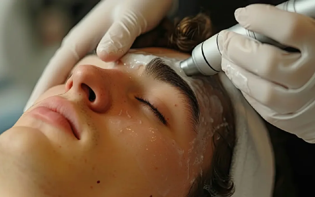 A man getting Advanced Skin Treatments in Baldwinsville, NY Tox & Pout Aesthetics